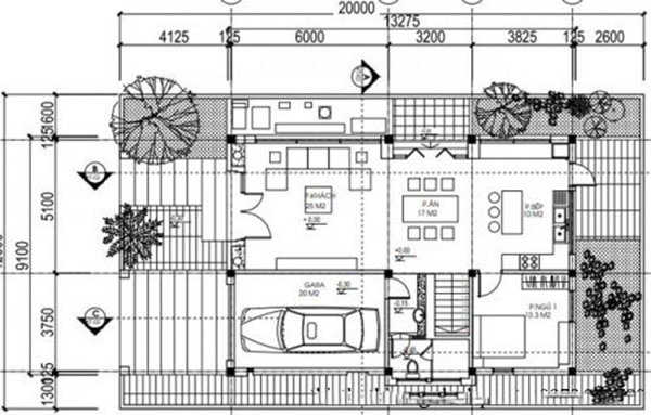 mặt bằng biệt thự 3 tầng 180m2