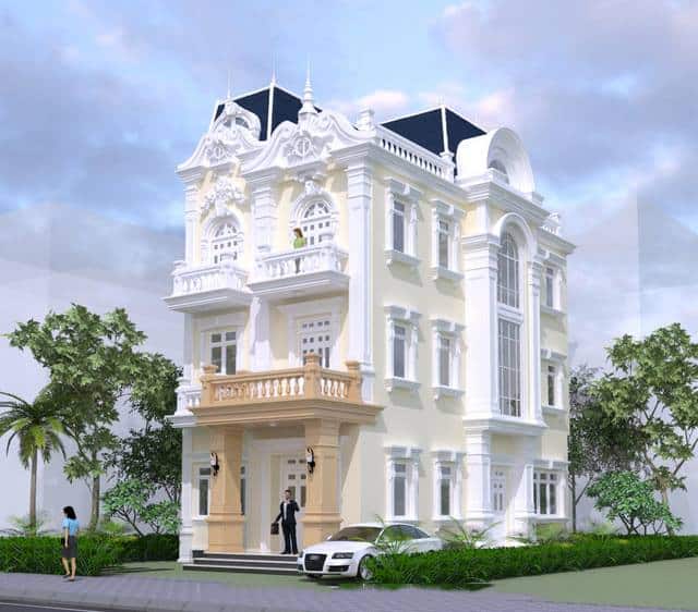Mẫu biệt thự tân cổ điển 3 tầng đẹp 3 phòng ngủ 1 phòng thờ