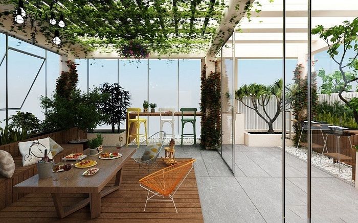 thiết kế sân thượng đẹp cho biệt thự